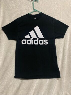 adidas Black Tee with White Trefoil-Style Logo